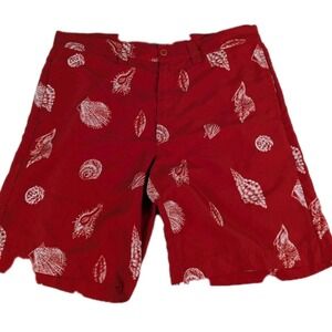 Liquid Flow‎ Red Shell Print Shorts Mens Active Size 35W Sport Shory Cruisewear